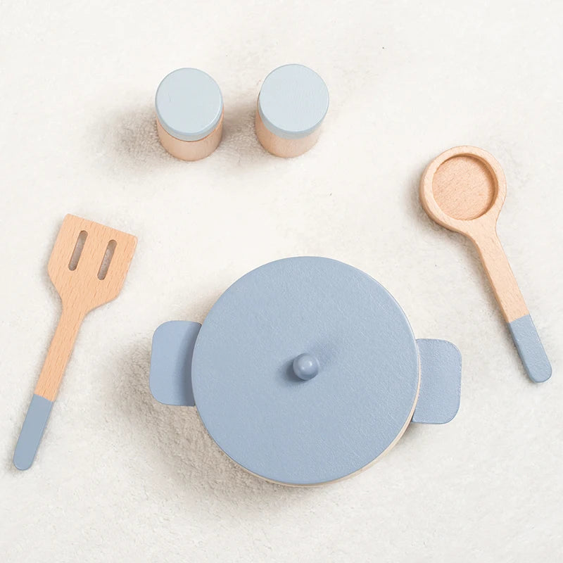 Wooden Children's Simulation Kitchen Toys, Early Education Educational Toys, Simulation Pots and Pans, Food, Role-Play Chef