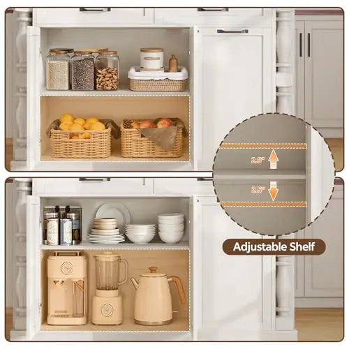 Kitchen Island on Wheels, 48" Island Table for Kitchen with Trash