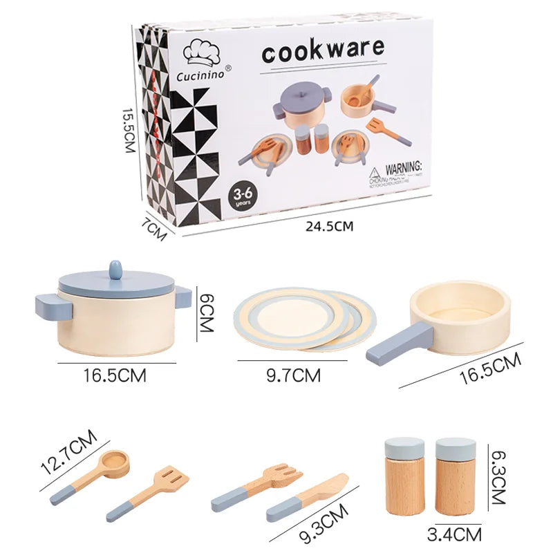 Wooden Children's Simulation Kitchen Toys, Early Education Educational Toys, Simulation Pots and Pans, Food, Role-Play Chef