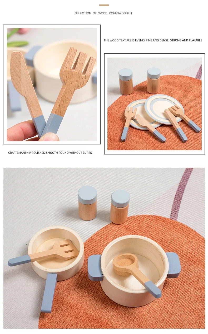 Wooden Children's Simulation Kitchen Toys, Early Education Educational Toys, Simulation Pots and Pans, Food, Role-Play Chef