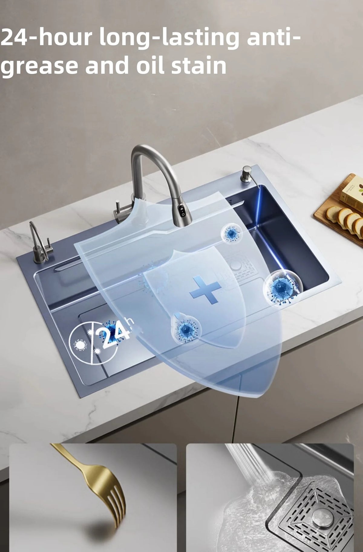 Kitchen  Thickened Large Single Nano 304 Stainless Steel Sink Counter Handmade Dishwashing Vegetable Basin Sink