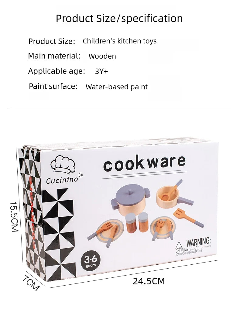 Wooden Children's Simulation Kitchen Toys, Early Education Educational Toys, Simulation Pots and Pans, Food, Role-Play Chef