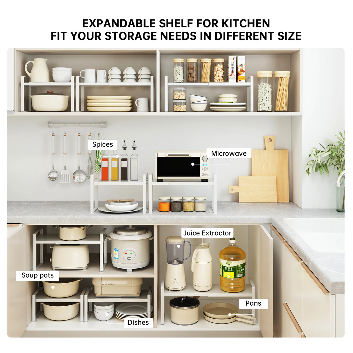 Kitchen Storage Rack under the Sink, Layered Shelf in the Cabinet, Countertop, Extendable Cabinet, Dish Storage Rack for Home