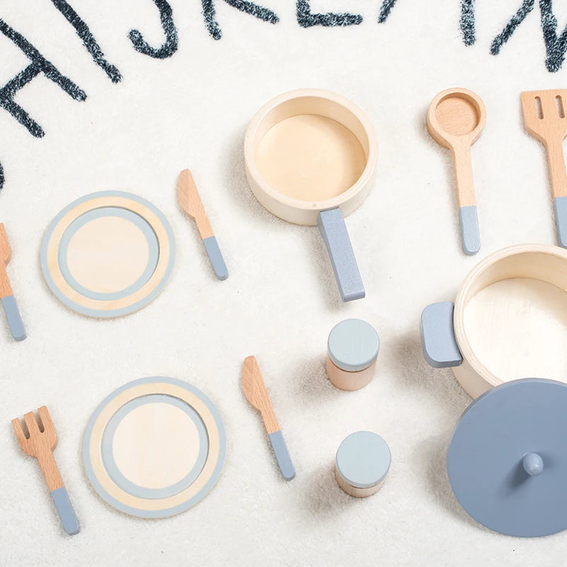 Wooden Children's Simulation Kitchen Toys, Early Education Educational Toys, Simulation Pots and Pans, Food, Role-Play Chef
