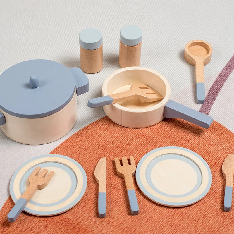 Wooden Children's Simulation Kitchen Toys, Early Education Educational Toys, Simulation Pots and Pans, Food, Role-Play Chef
