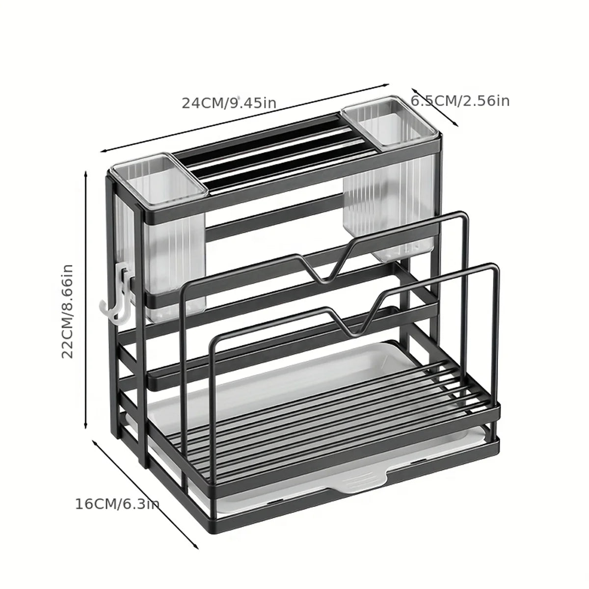 Kitchen Stainless Steel No-Drill Storage Rack, Lid, Chopsticks, Knife & Cutting Board Organizer