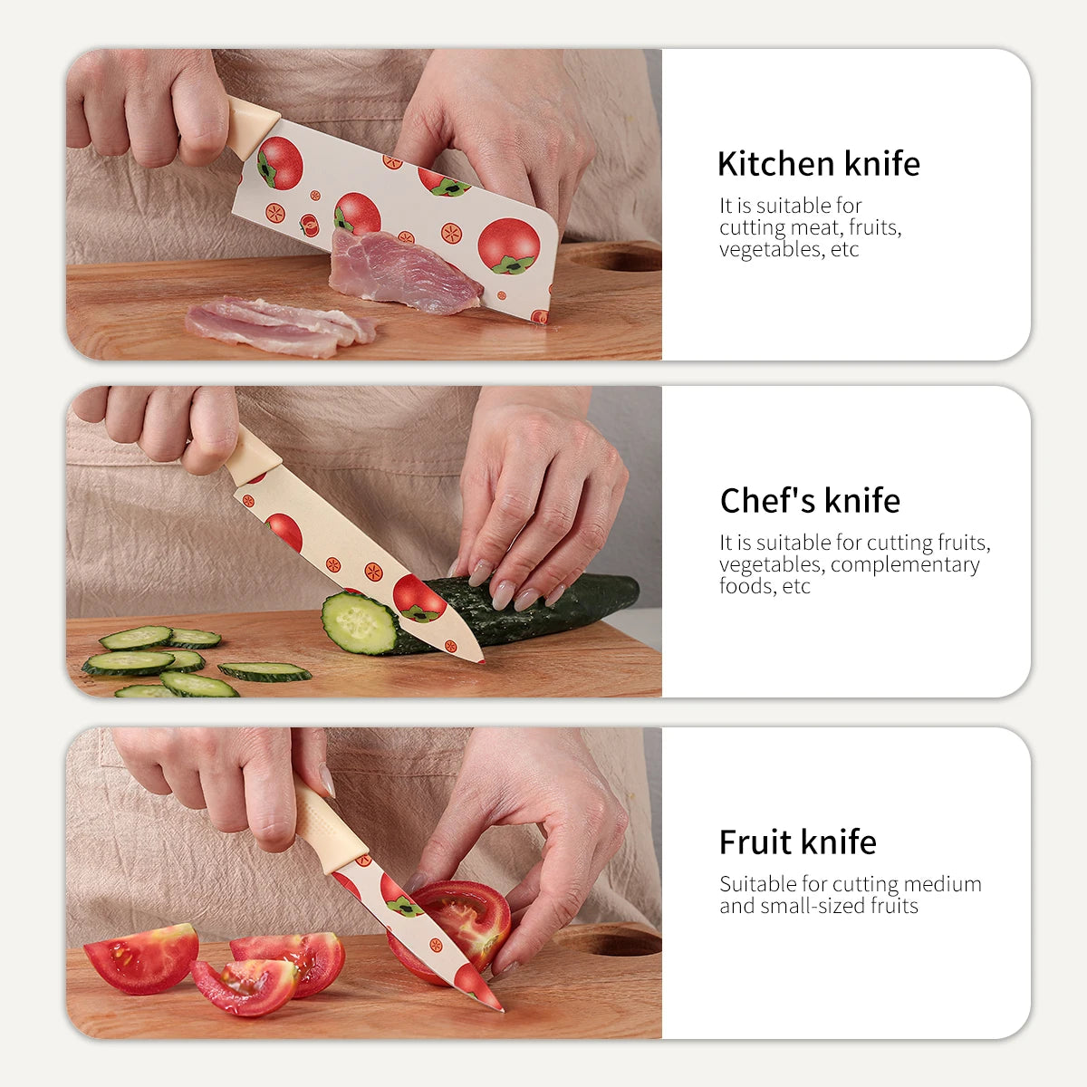 Kitchen Knife Set: Professional Small Kitchen Knife, Chef's Knife, Vegetable and Fruit Knife, Colorful Cooking Tools, Including