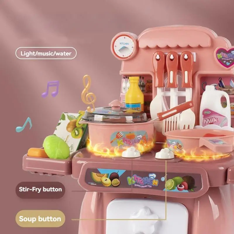 Pretend Play Kitchen Set With Sounds, Lights, Cooking Stove, Sink, And Play Food - Mini Toy Kitchen