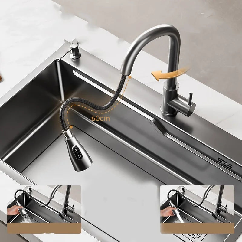 Kitchen  Thickened Large Single Nano 304 Stainless Steel Sink Counter Handmade Dishwashing Vegetable Basin Sink